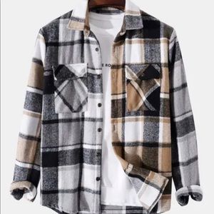 Gray Plaid Patchwork Pocket Flannel Shirt